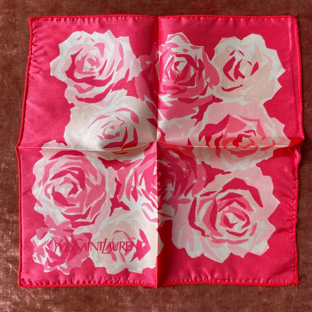 Vintage YSL Silk Floral Pocket Square